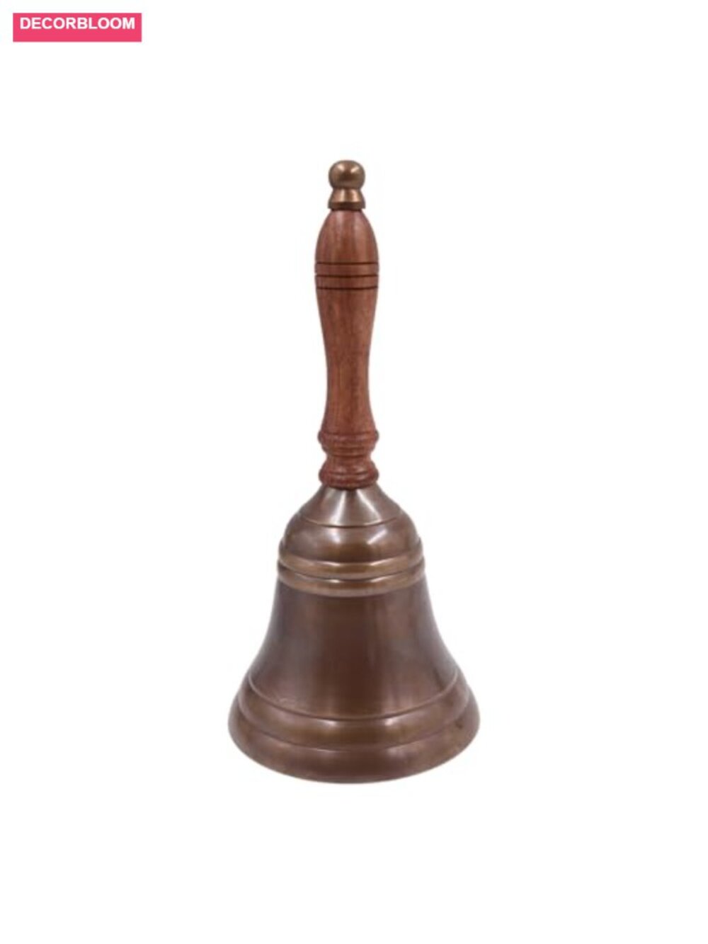 Antique Brass Hand Bell Solid Brass Wooden Handle 8.5" Decorative